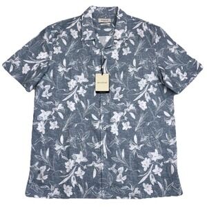 Bugatchi‎ XXL Dusty Blue Linen Cotton Short Sleeve Shirt NWT